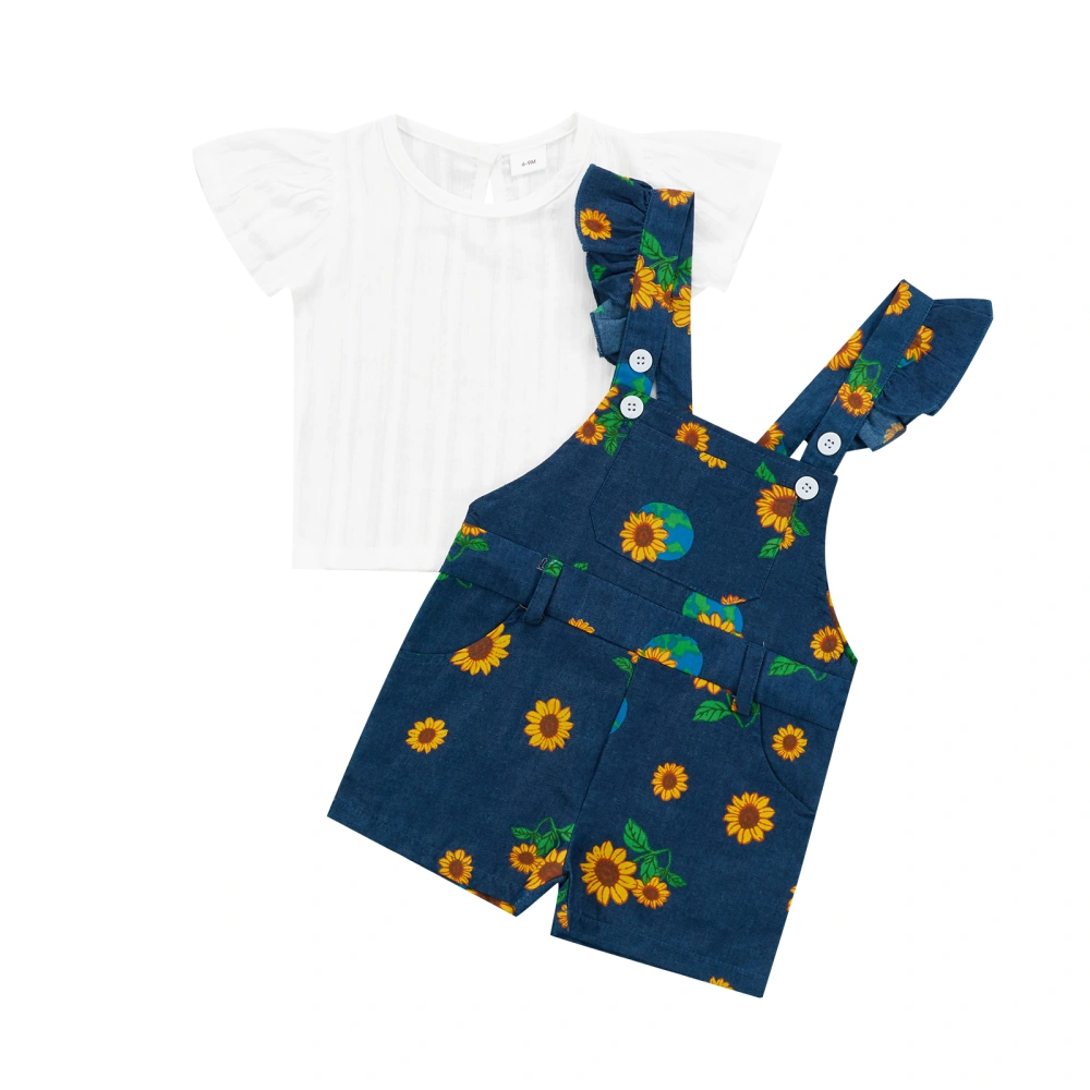 Baby Girls Overalls T-shirt Set Sunflower Print Summer Casual Outfit