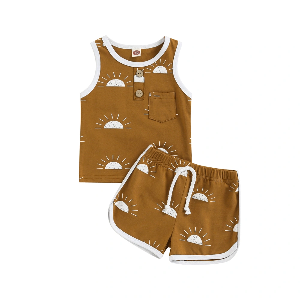 Baby Summer 2PCS Outfits, Sun Printed O-Neck Tank Tops + Short Pants