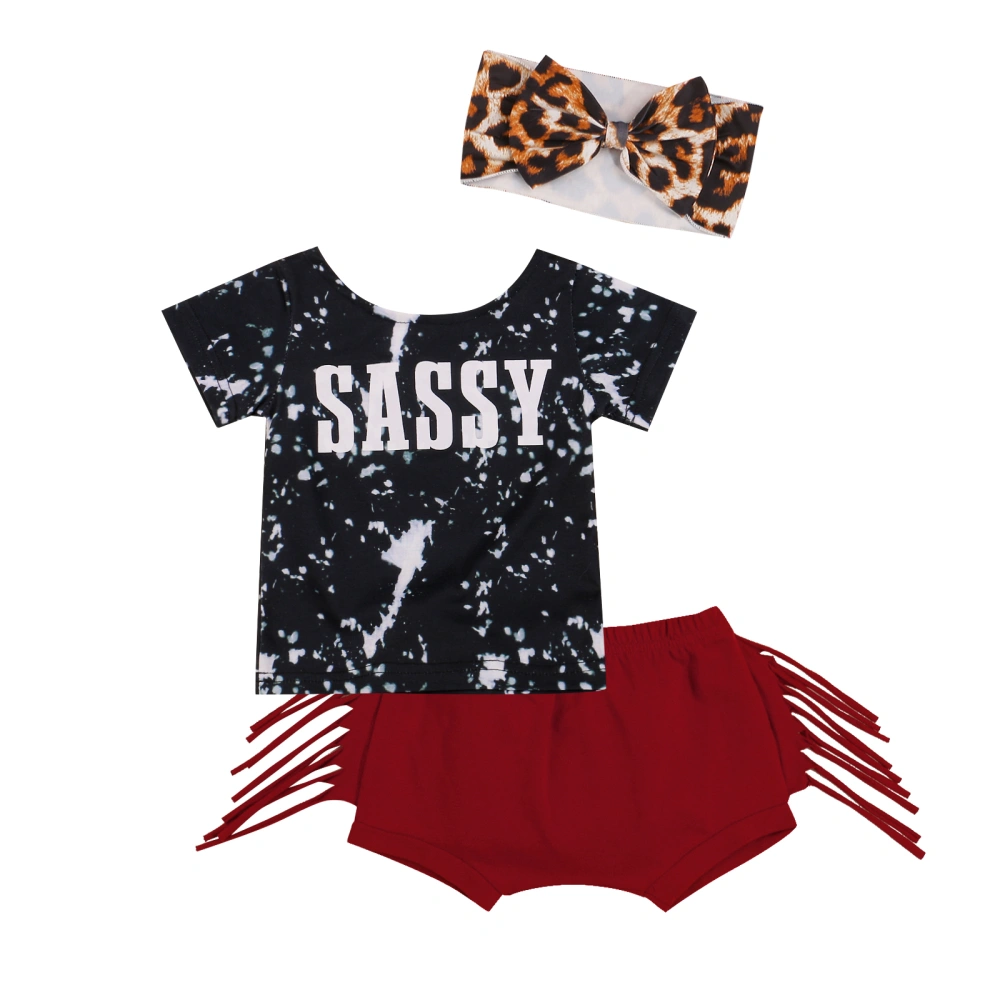 Baby Girls 3Pcs Summer Outfits, T-Shirts + Tassel Shorts + Headband