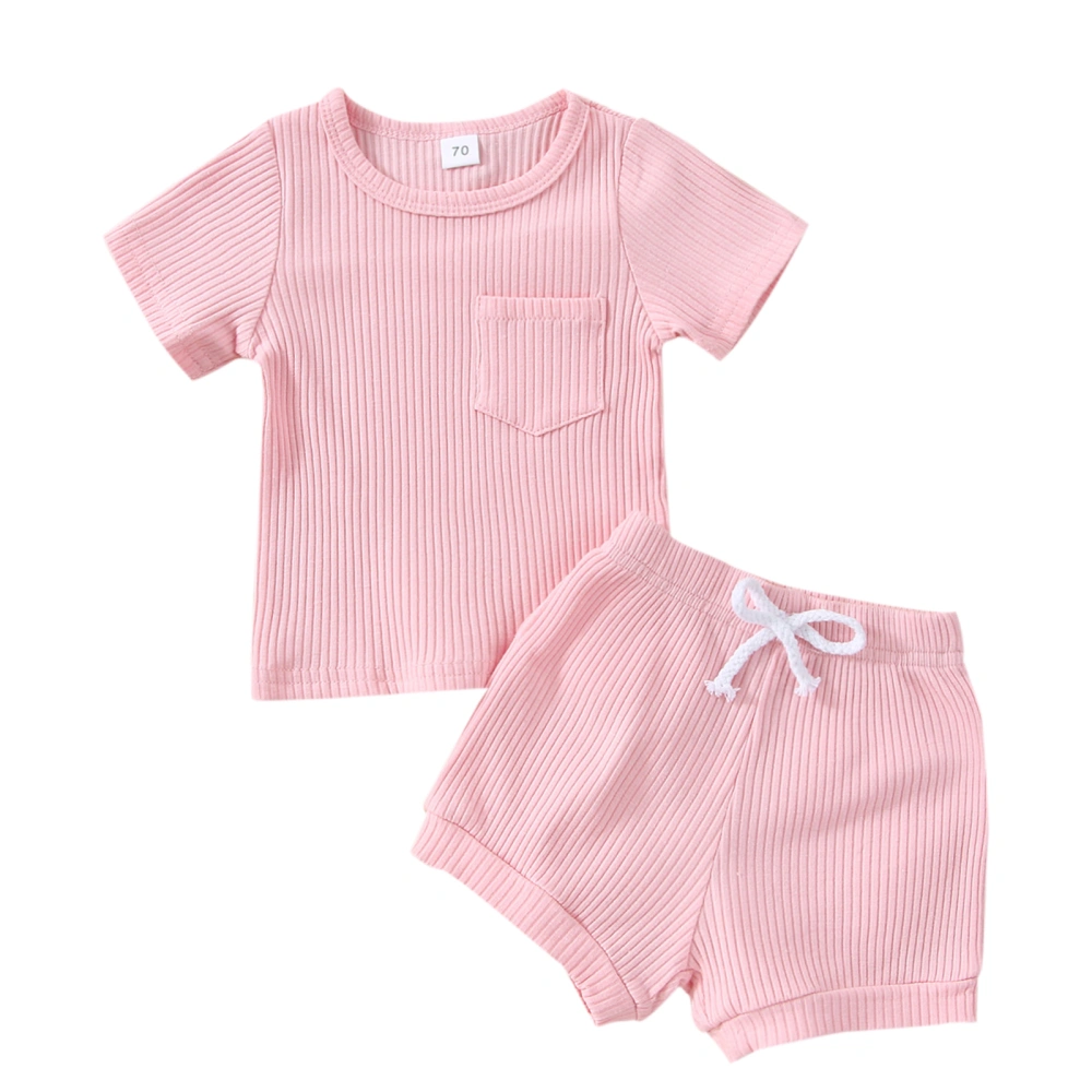 Newborn Outfits Sets, Ribbed Knit Short Sleeve T-shirt + Short Pant