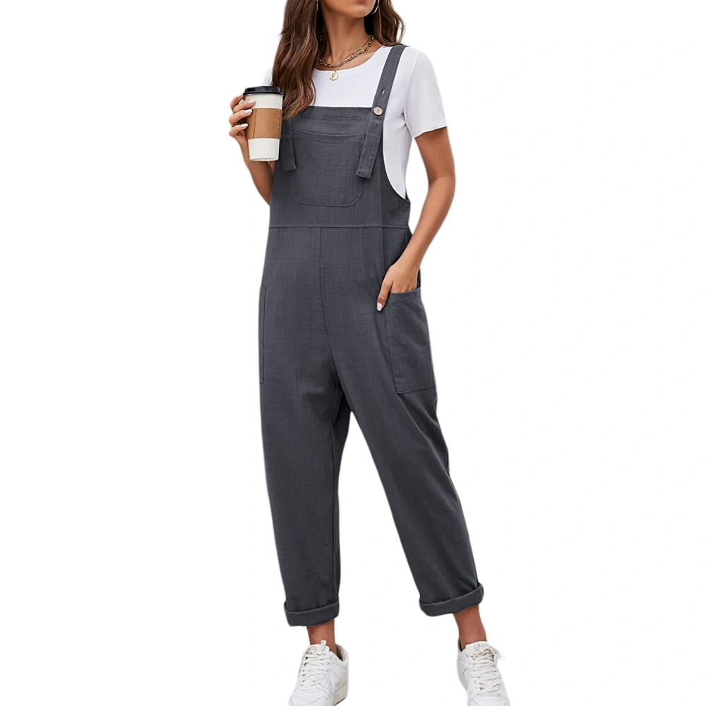 Women's Long Overalls Bib Pants, Sleeveless Baggy Loose Jumpsuits