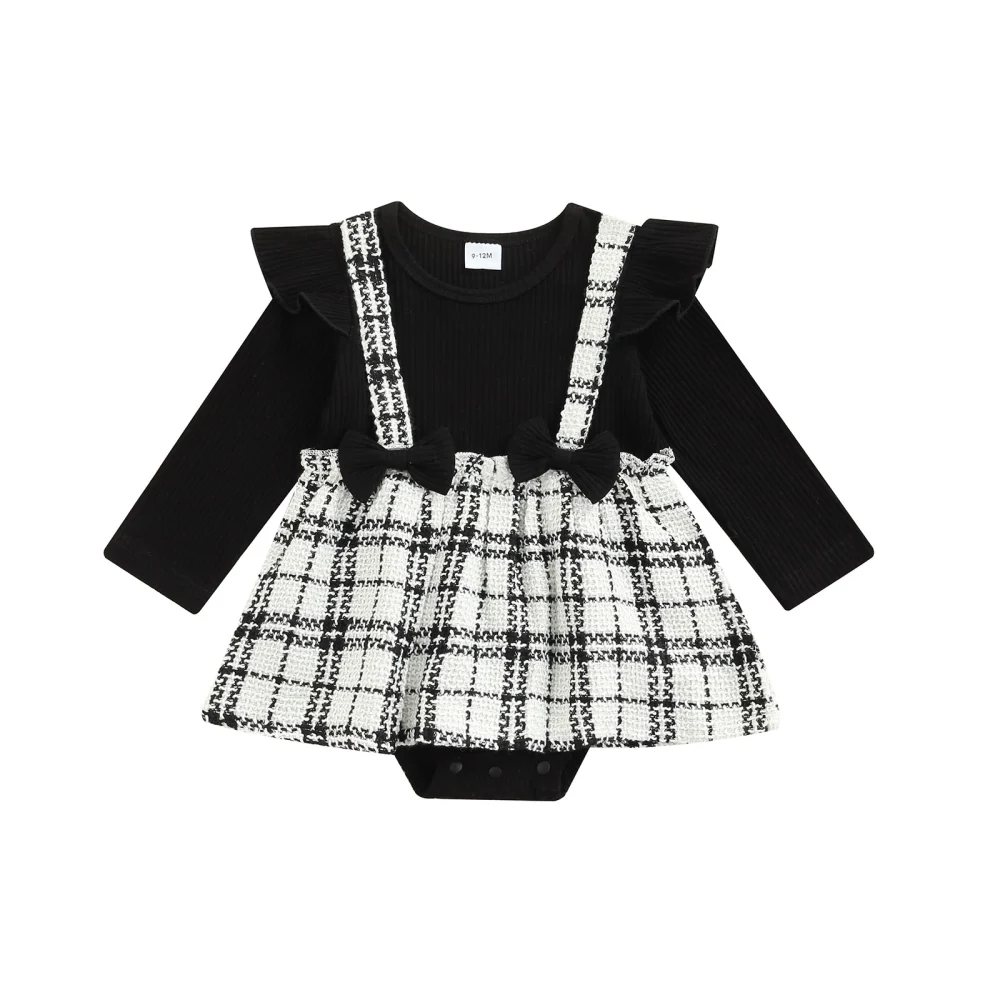 Newborn Baby Stitching Skirt Bodysuit, Long Sleeve Short Romper