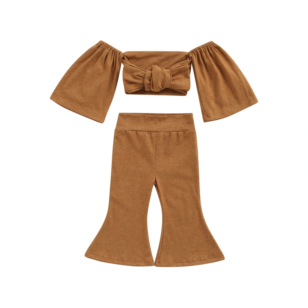 Girls 2 Pieces Outfit, Tie-Up Bowknot Off-Shoulder Tops + Pants Set 