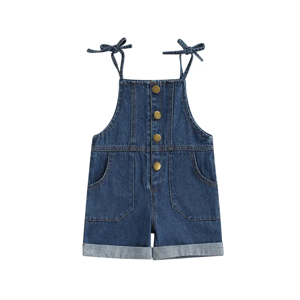 Kids Girls Denim Overall Shorts Lacing Spaghetti Straps Jumpsuit