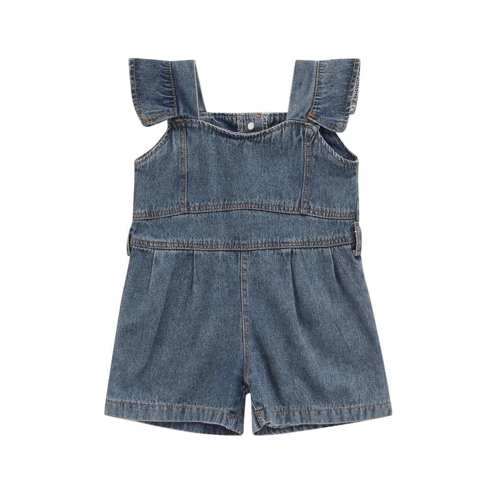 Denim Playsuit, Casual Solid Color Fly Sleeve Square Collar Romper