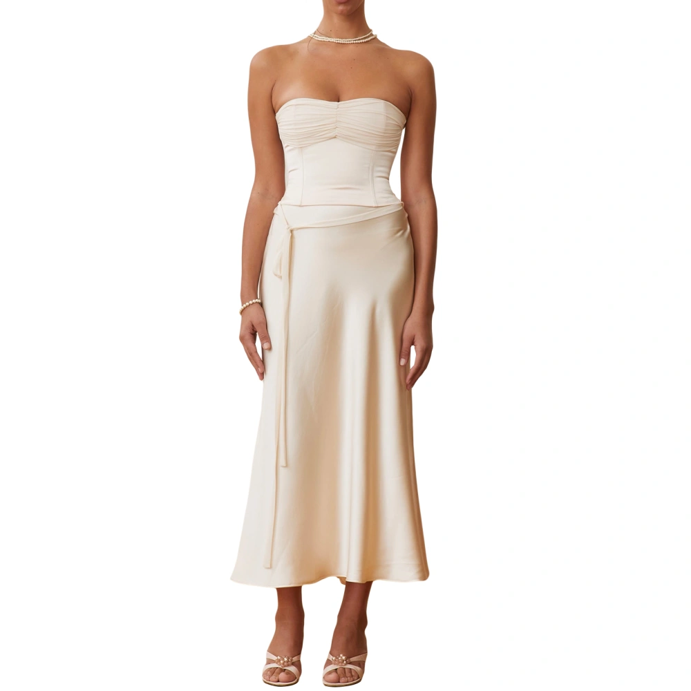 Women's Sleeveless Bandage Tube Tops + Solid Color Long Skirt