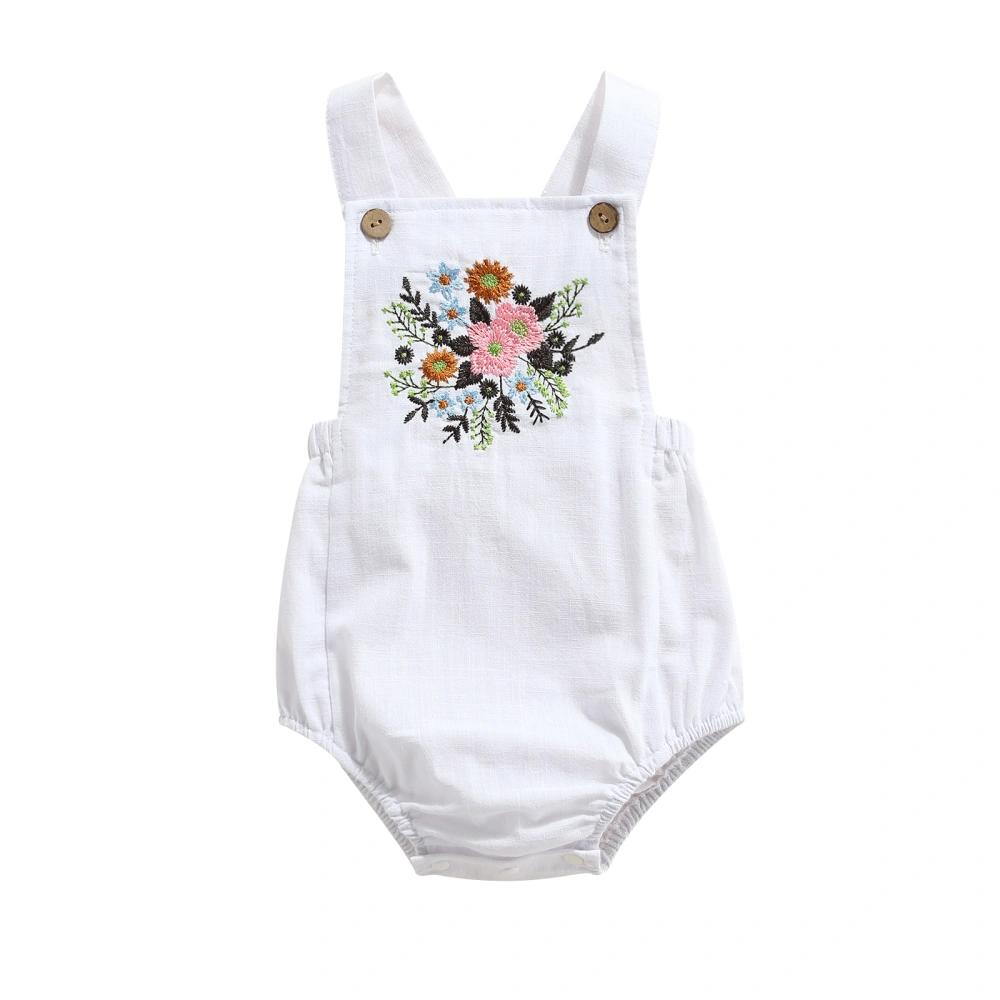 Infant Sleeveless Romper with Flower Embroidery, Bottom Button