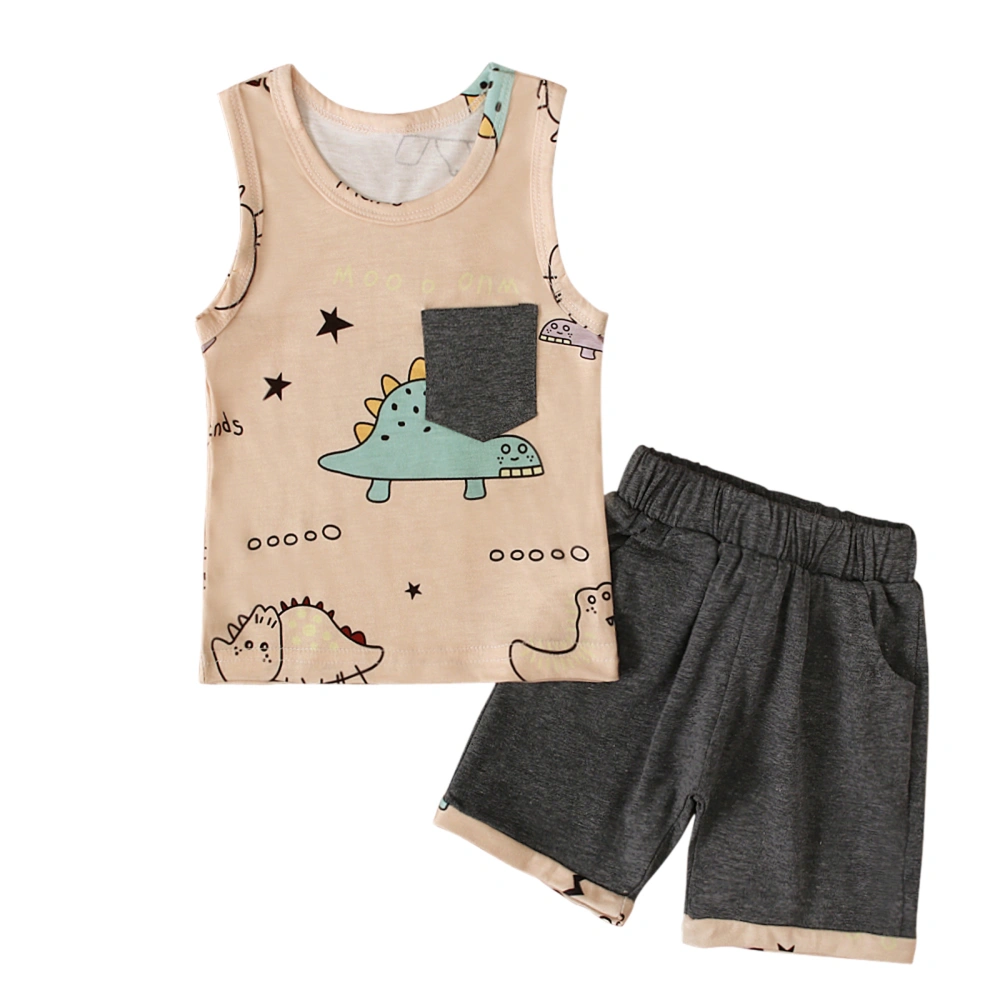 Baby Boys Tracksuit, Cartoon Dinosaur Vest + Elastic Waist Shorts