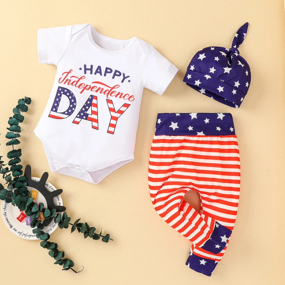 Baby Boy’s Independence Day Romper and Stripe Long Pants with Hat