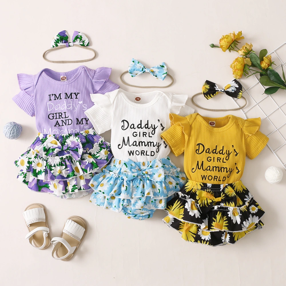 Baby Girls Outfit, Fly Sleeve Letter Romper, Printing Pantskirt