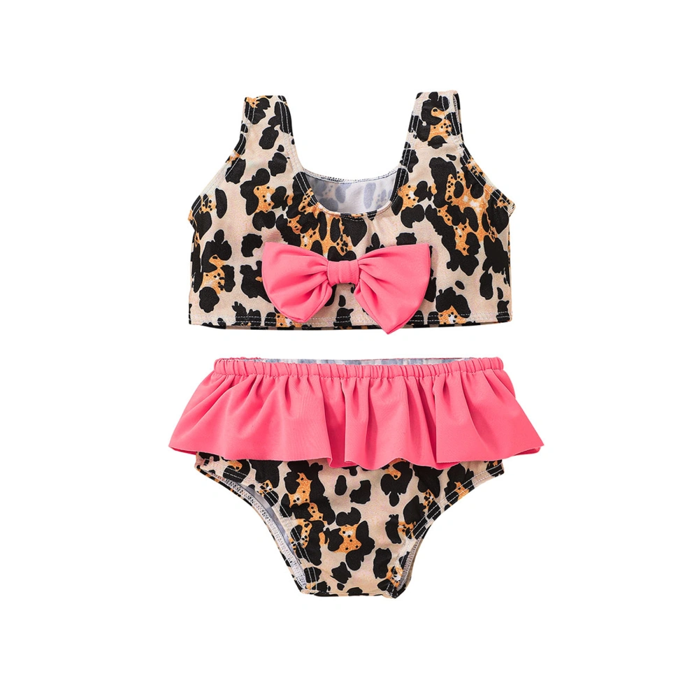 Baby Swimming Bikini Bra + Briefs, Leopard Bow Trim Ruffle Clothing