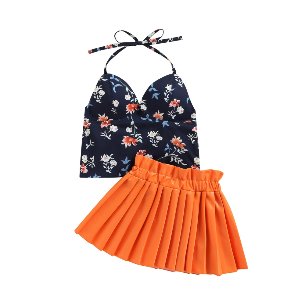 Baby Halter Tanks Tops + Skirt, Floral Pattern, Pleated Clothing