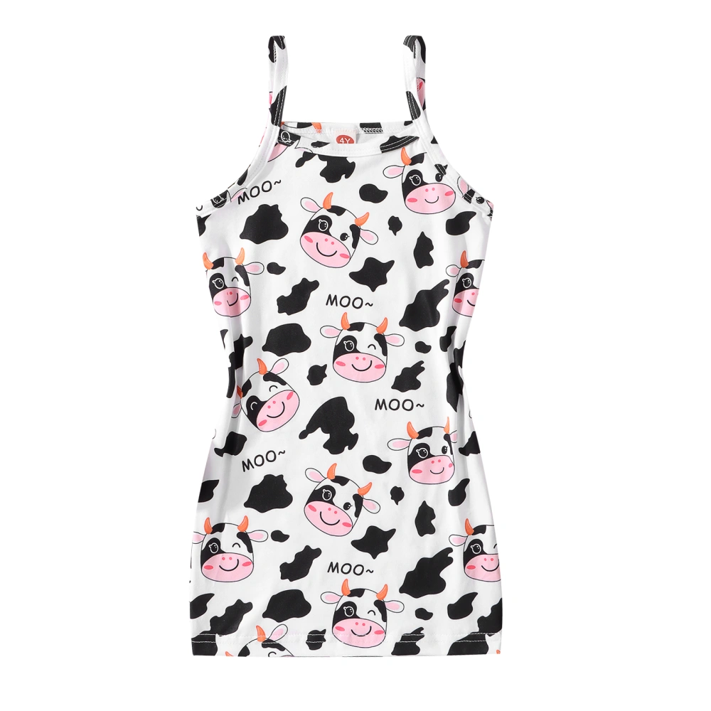 Baby Girls Summer Dress Cow Print Spaghetti Straps Sleeveless Dresses