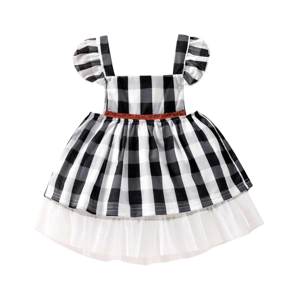 Toddler Suspender Skirt,  Ruffle Strap Tulle Hem Plaid Overall Dress