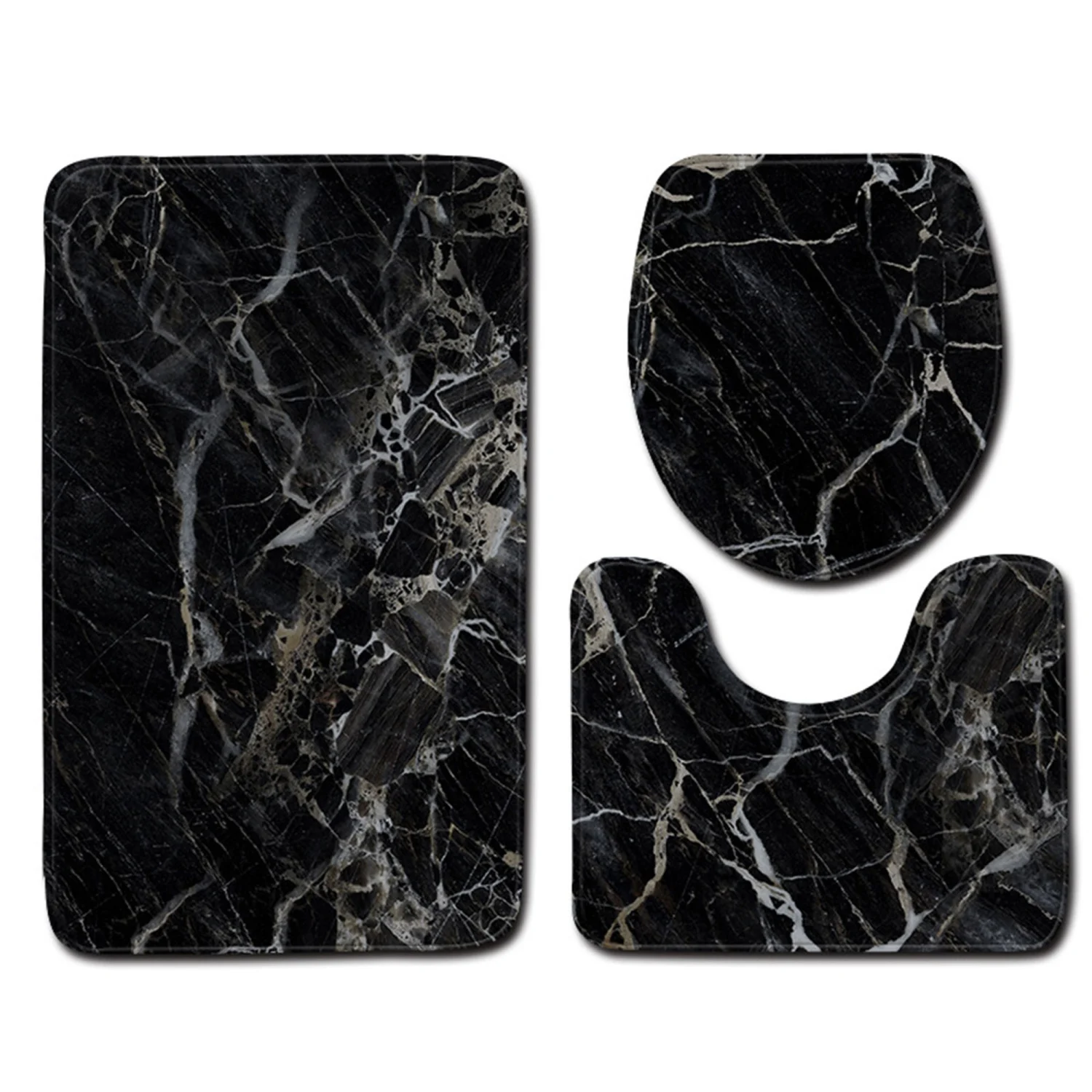 Three-piece Marble Toilet Set, Anti-slip Floor Mat Door Pad Bathroom Carpet