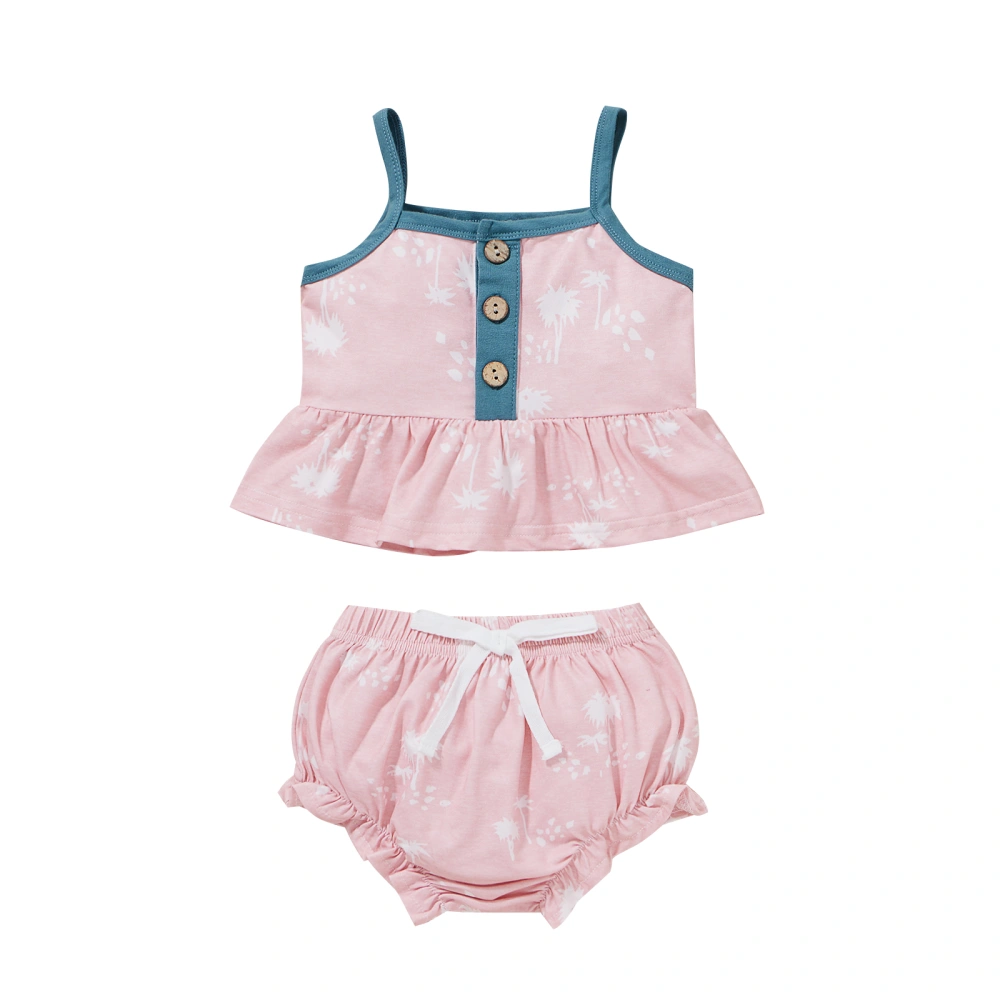 Baby Girls 2PCS Summer Outfits, Sleeveless Strap Button Tops + Shorts