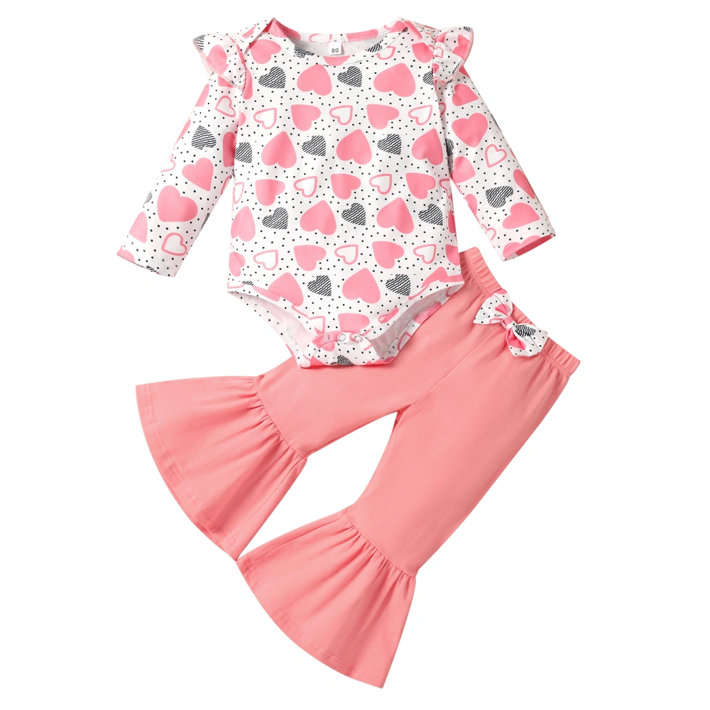 Baby Girl Valentine's Day Outfit Love-Heart Print Romper + Flare Pant