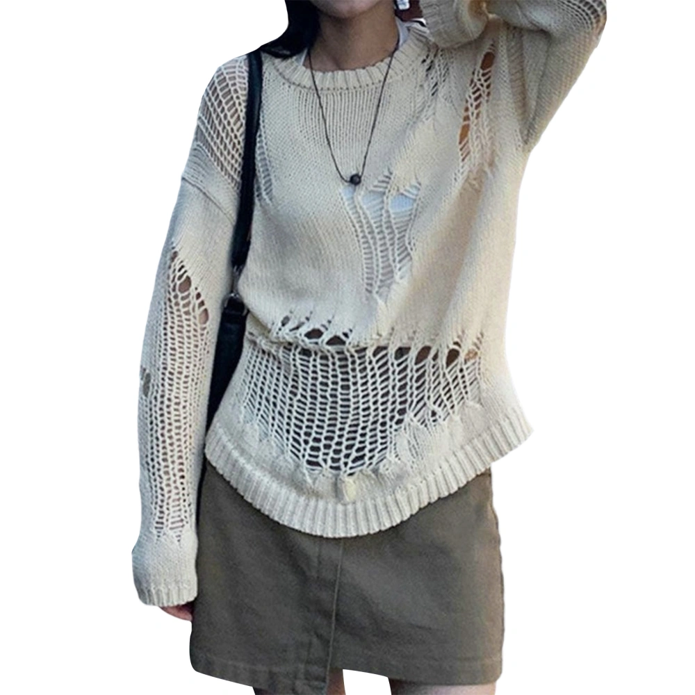 Women's Sweater Solid Color Irregular Hollow-out Crochet Knitted Tops 