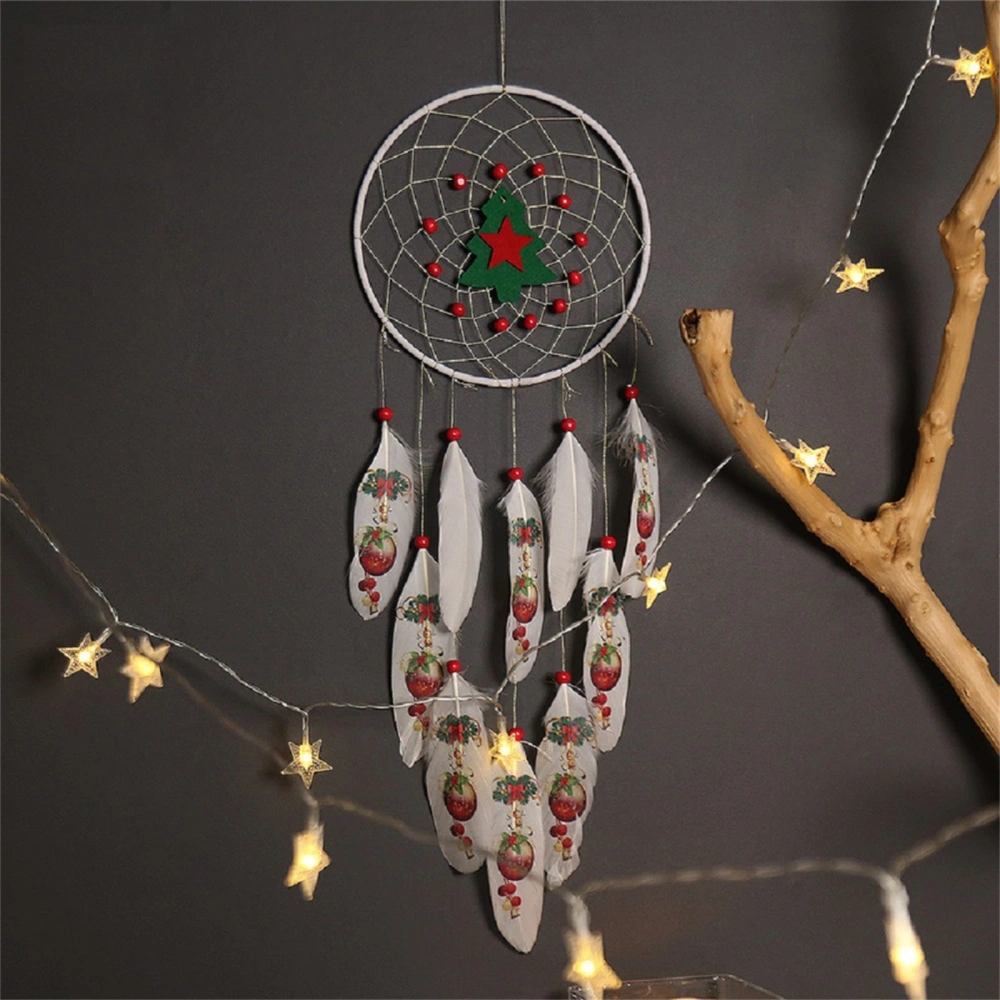 Christmas Dream Catcher Xmas Tree Dreamcatcher with Feathers Wall Hanging Décor