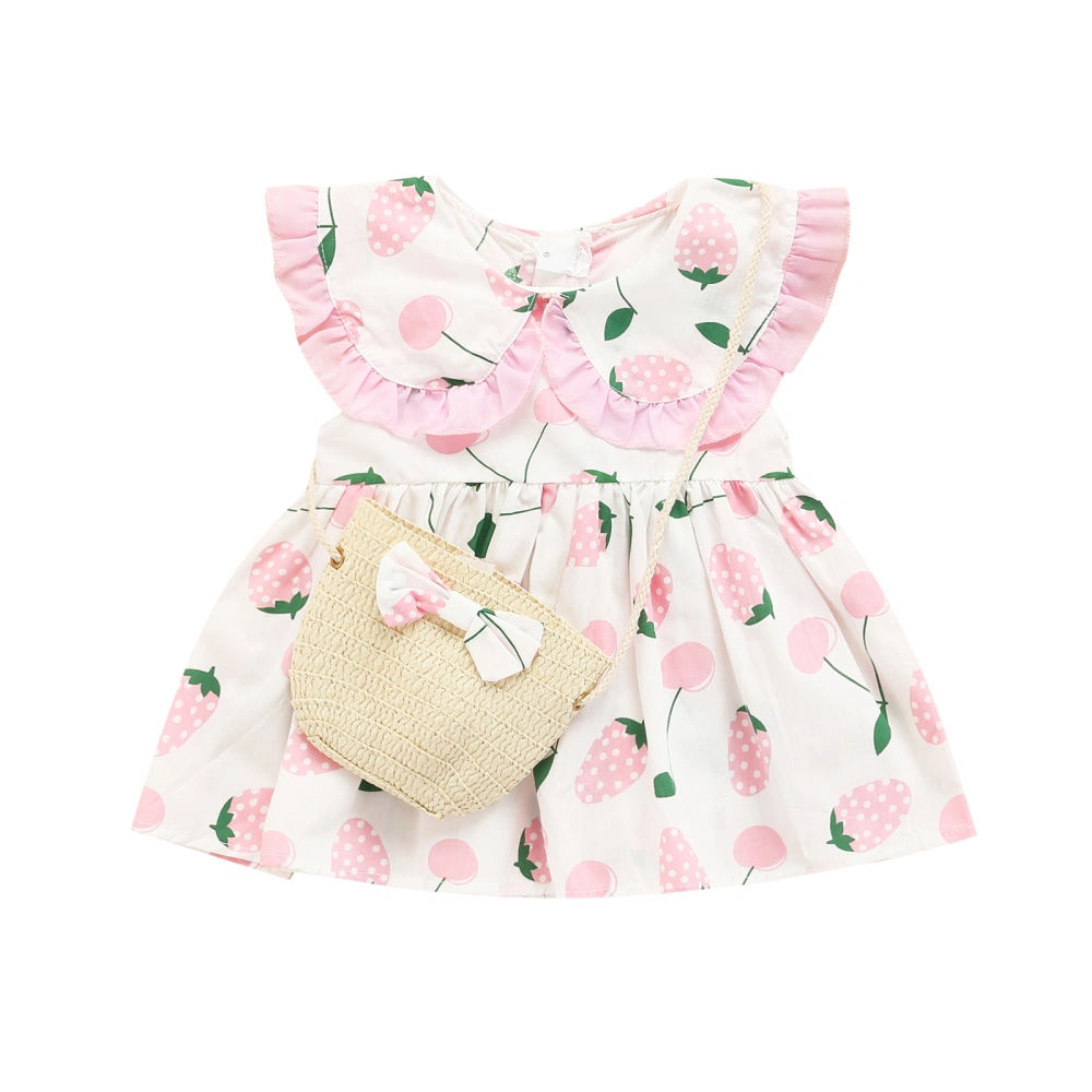 Infant Girls Summer Dress, Strawberry Sleeveless Ruffled Short Dress