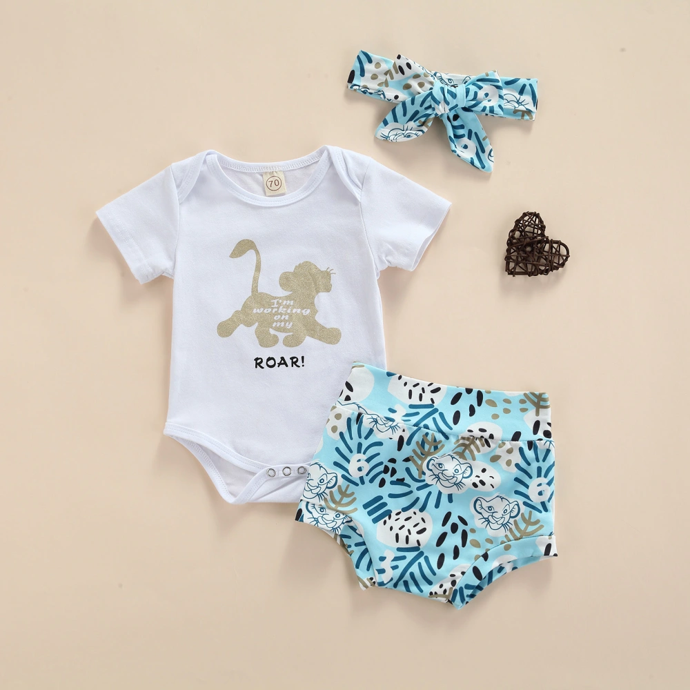 Infant Short Sleeve Romper + Shorts + Bow Headband, Tiger Print