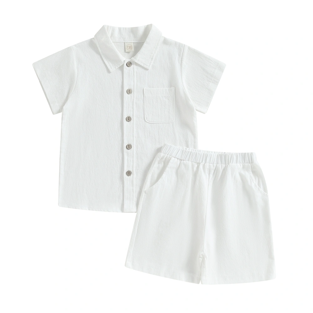 Toddler Boy Formal Outfit Button Short Sleeve Tops and Elastic Shorts