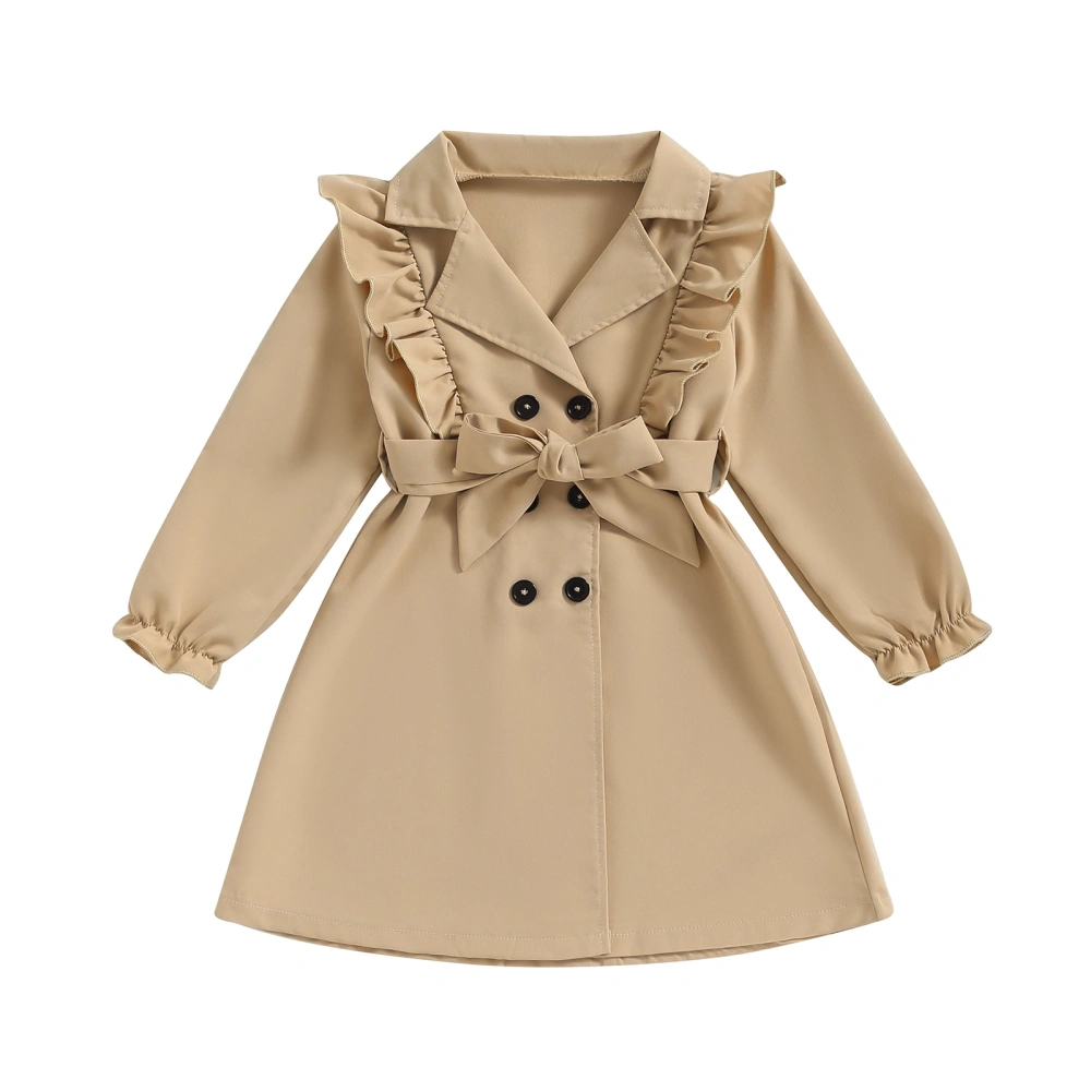 Kids Girl Fashion Trench Coat Ruffled Long Sleeve Lapel Windbreaker