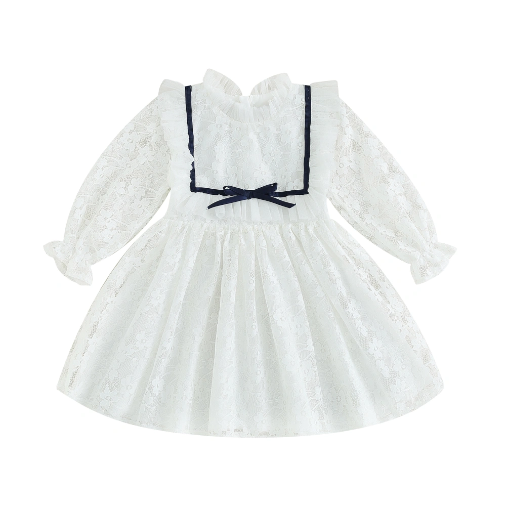 Toddler Girl Fall Dress Long Sleeve Ruffle Collar Bow Front Lace Dress