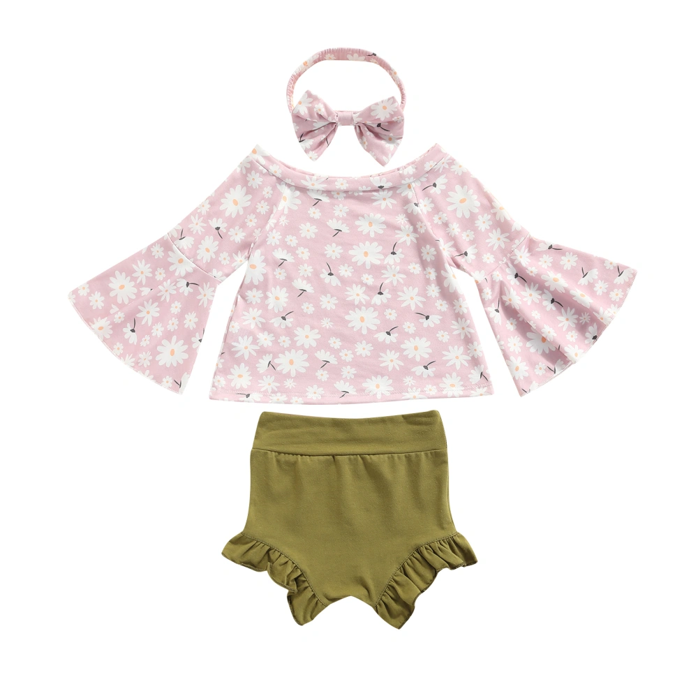 Toddler Tracksuit, Girls Butterfly Sleeve Blouse + Shorts + Headband