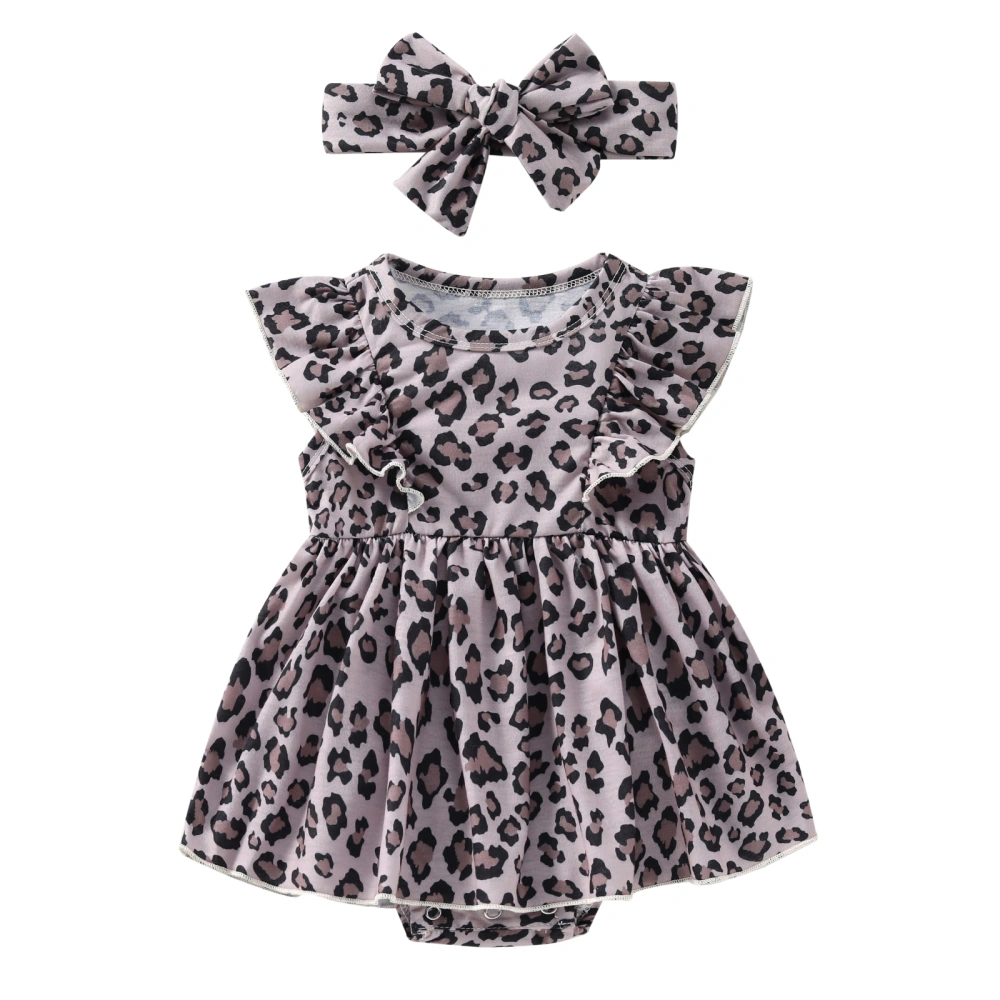 Infant Baby Skirt Decoration Romper, Leopard Bodysuit with Hairband