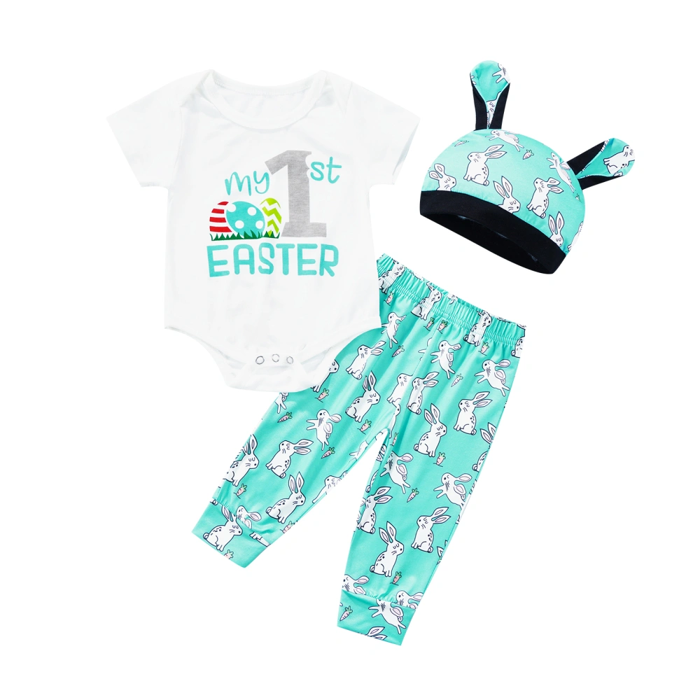 Boys Easter Suit, Short Sleeve Letter Romper Tops+Long Pants+Hat