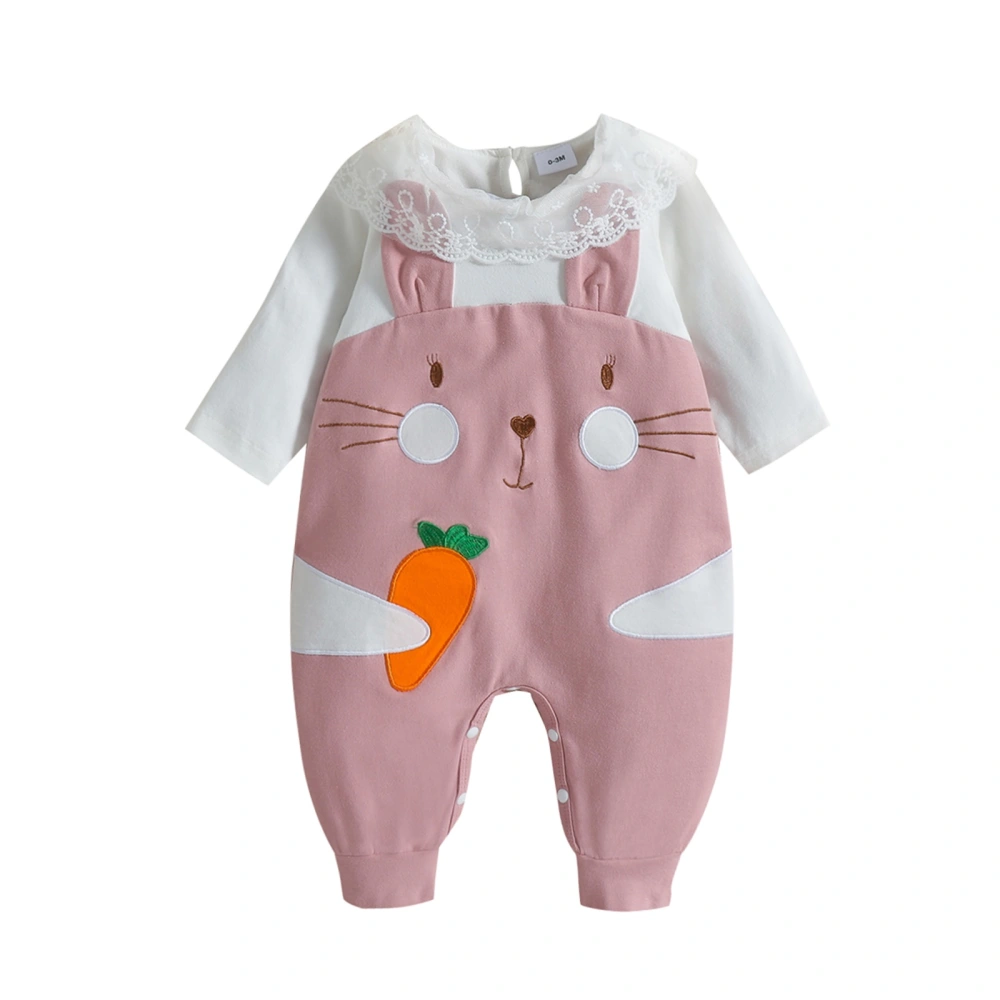 Baby Girl Romper, Long Sleeve Round Neck Rabbit Buttoned Crotch