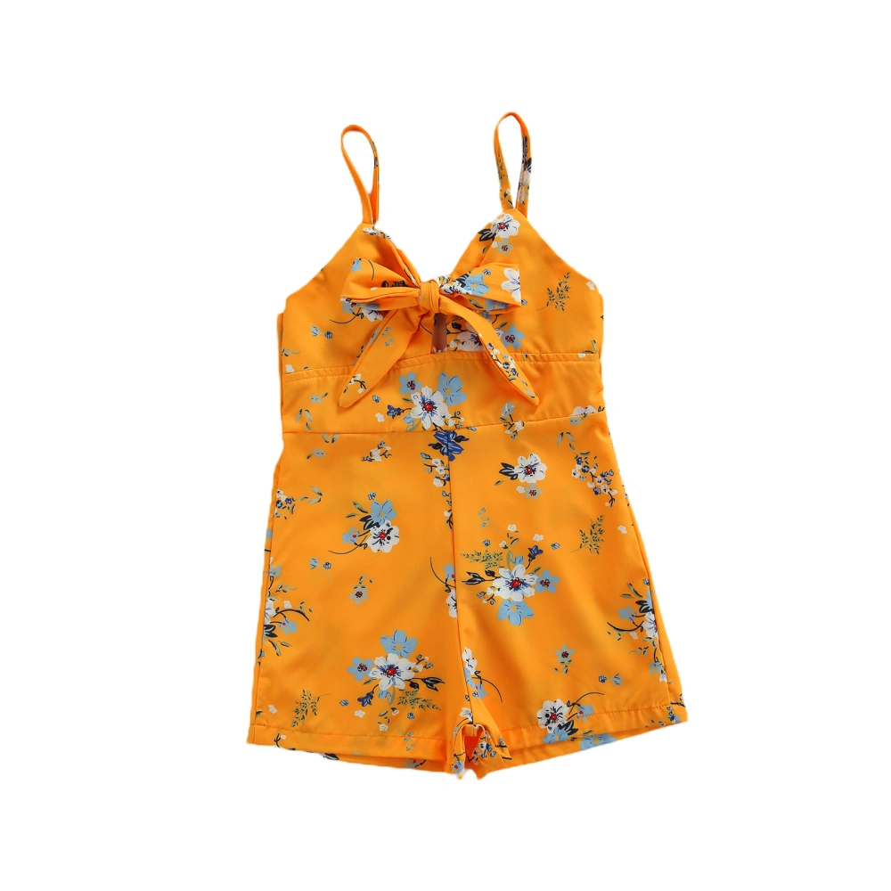 Toddler Camisole Jumpsuit with Bow Decoration, Cool Flower Print