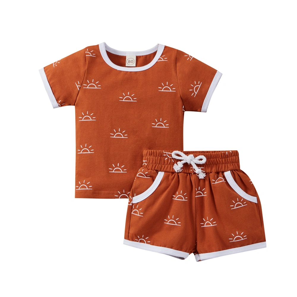 Baby Sun Print Clothes Set, Short Sleeve T-shirt+Drawstring Shorts