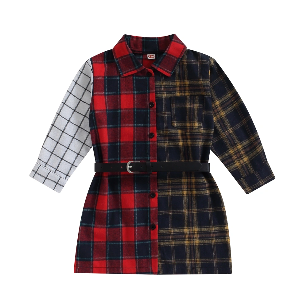 Toddler Girls Flannel Shirts Long Sleeve Contrast Color Dress Shacket