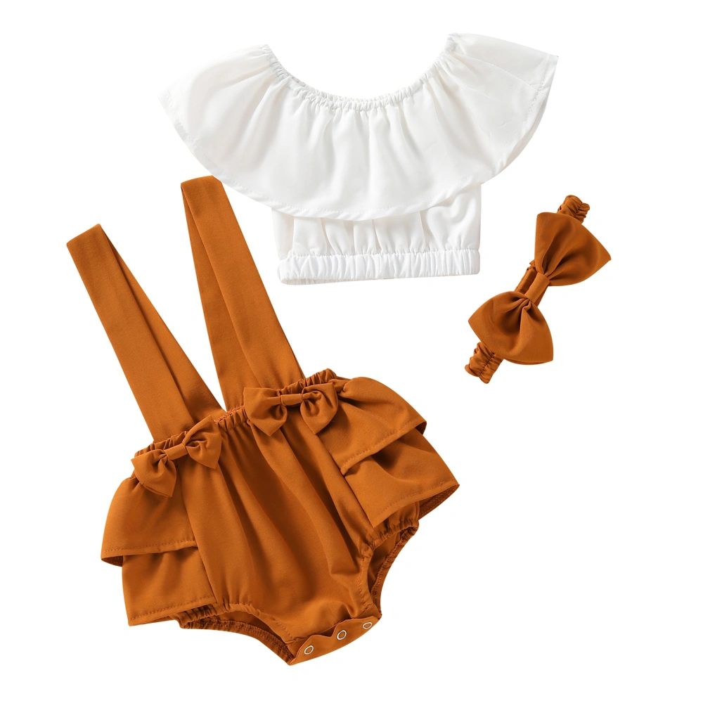 Baby Girl Shorts Suits, Sleeveless White Tops + Shorts + Headband Set