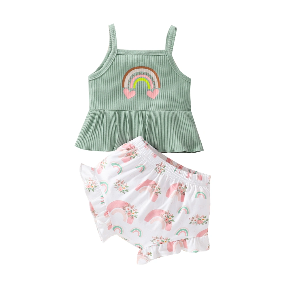 Baby Girl Shorts Set, Rainbow Square Neck Camisole Short Pants 