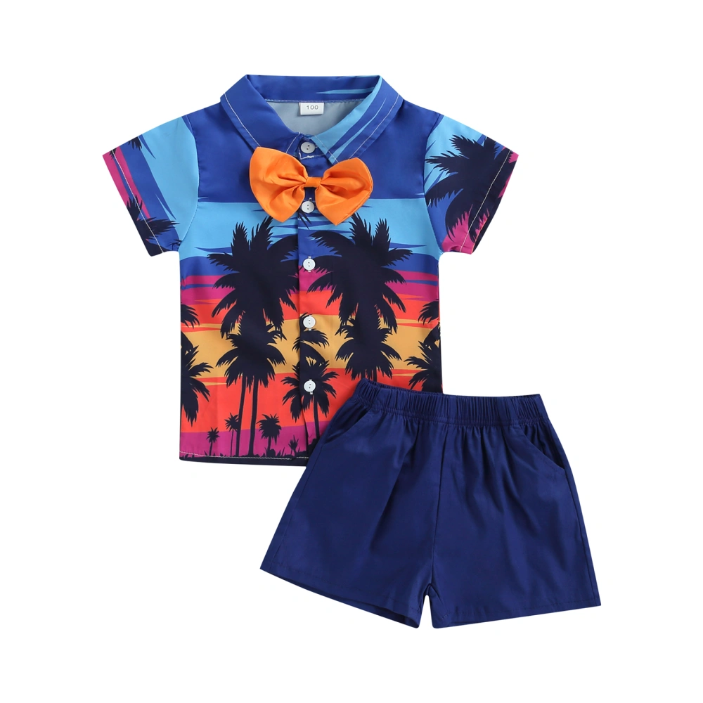 Baby Short Sleeve Shirt + Short, Leaf Pattern, Bow Casual Clothing