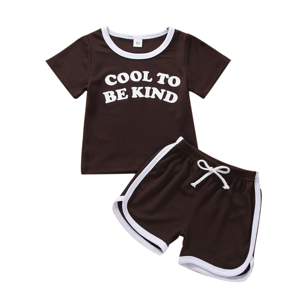 Ribbed Letter Print Short Sleeve T-shirt + Contrast Color Shorts