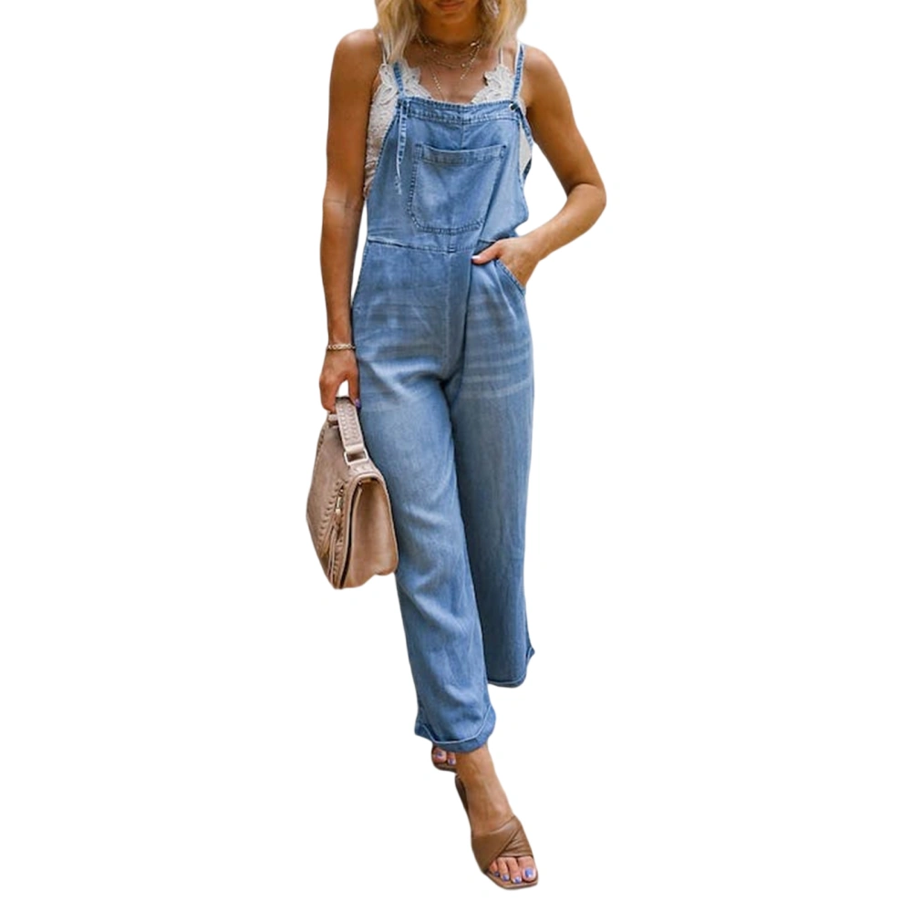 Women Denim Long Jumpsuit, Spaghetti Strap Romper Pants Baggy Overalls