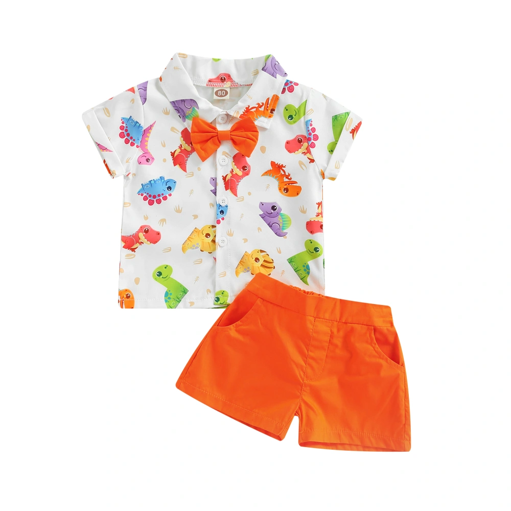 Baby Boys Clothes Sets, Dinosaur Print Shirt with Solid Color Shorts