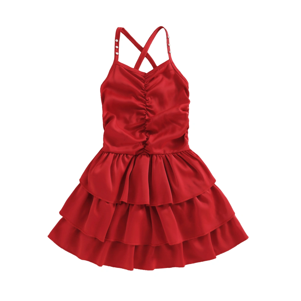 Kids Girl’s Dress, Sleeveless Pearled Pleated Summer A-line Cake Dress