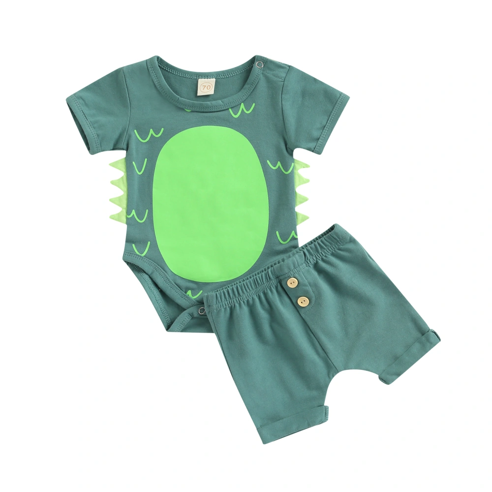 Infant Boys Clothing Set, Round Neck Short Romper + Buttons Shorts