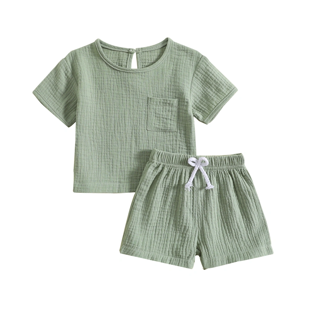 Toddler 2Pcs Summer Outfits, Short Sleeve Pocket Tops + Shorts Set