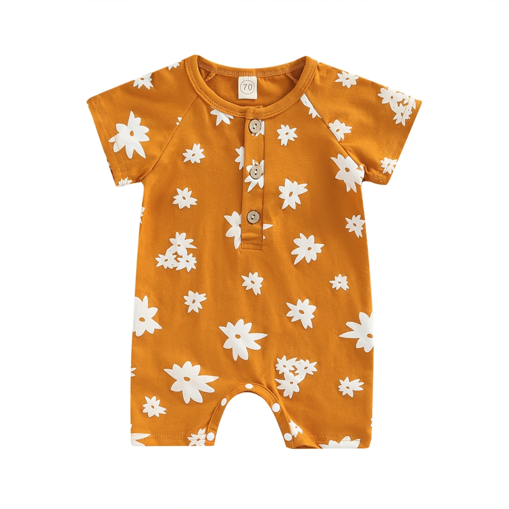 Baby’s Blast Printed Button Round Neck Short Sleeve Jumpsuit