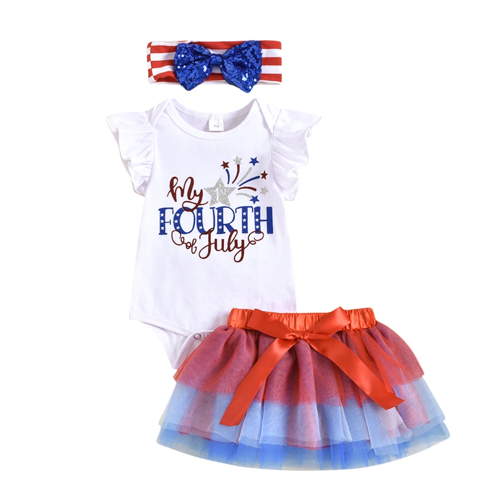 Baby Girls Independence Day Outfit, Romper +Tutu Skirt + Hairband