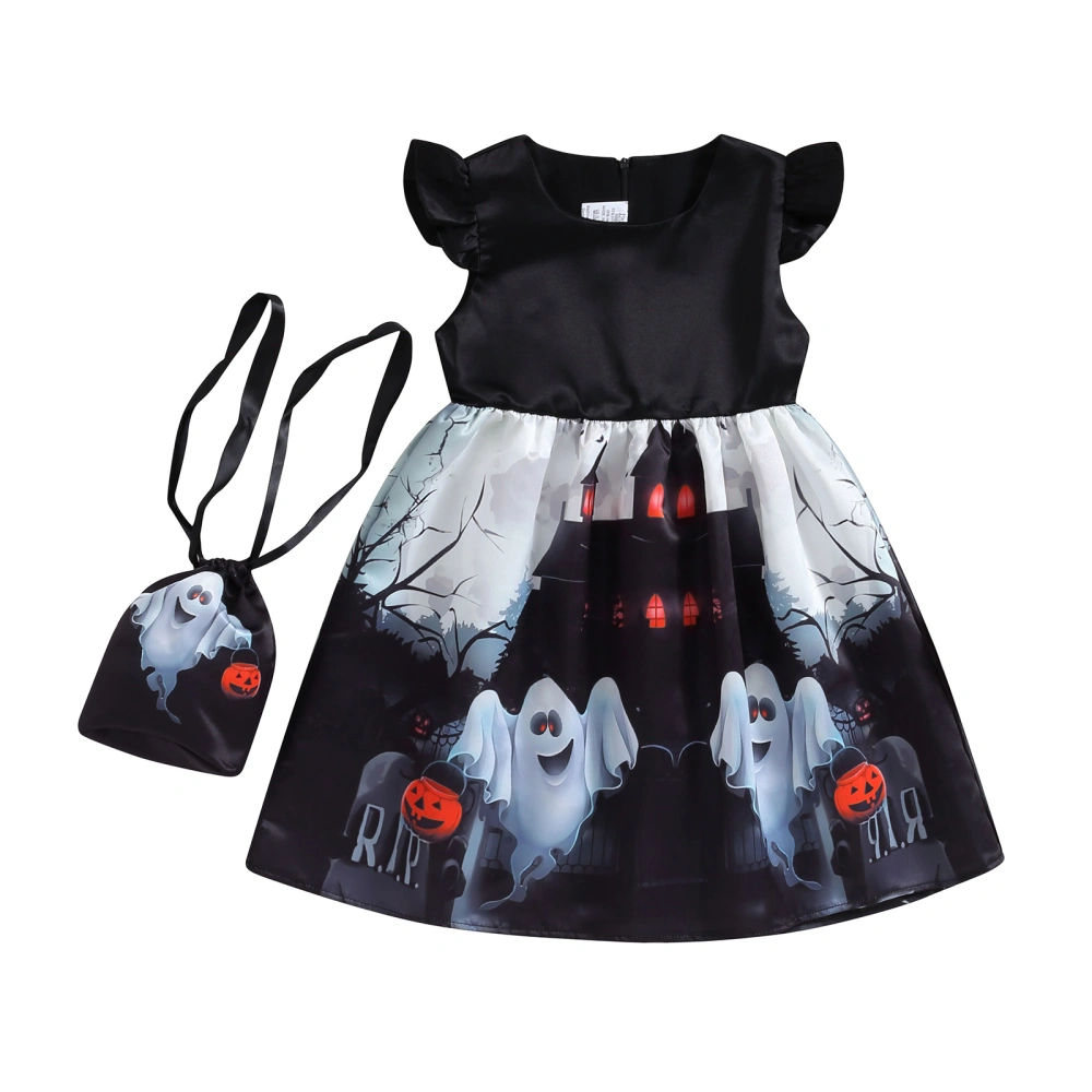 Girl Halloween Costume, Ghost Flying Sleeve A-Line Dress + Handbag