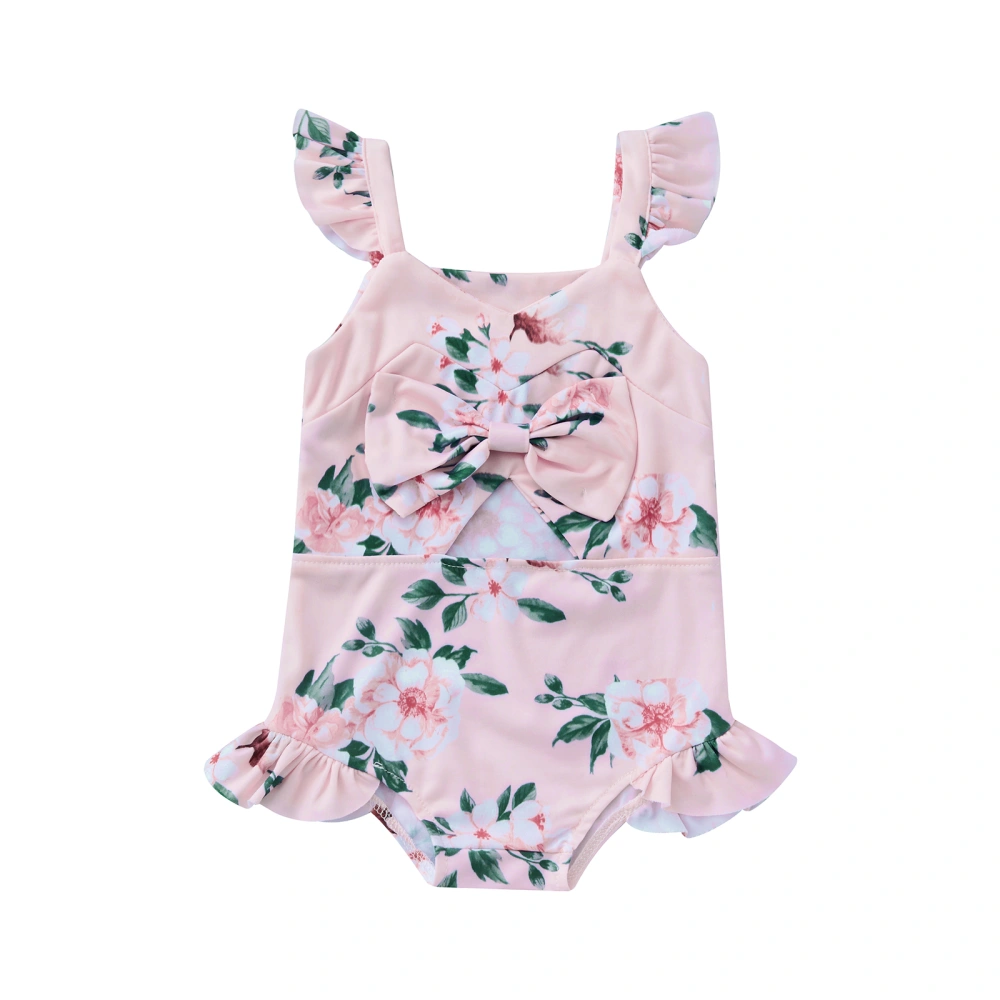 Children Girl Swimwear One Piece, Cut Out Floral Pattern Bathing Suit