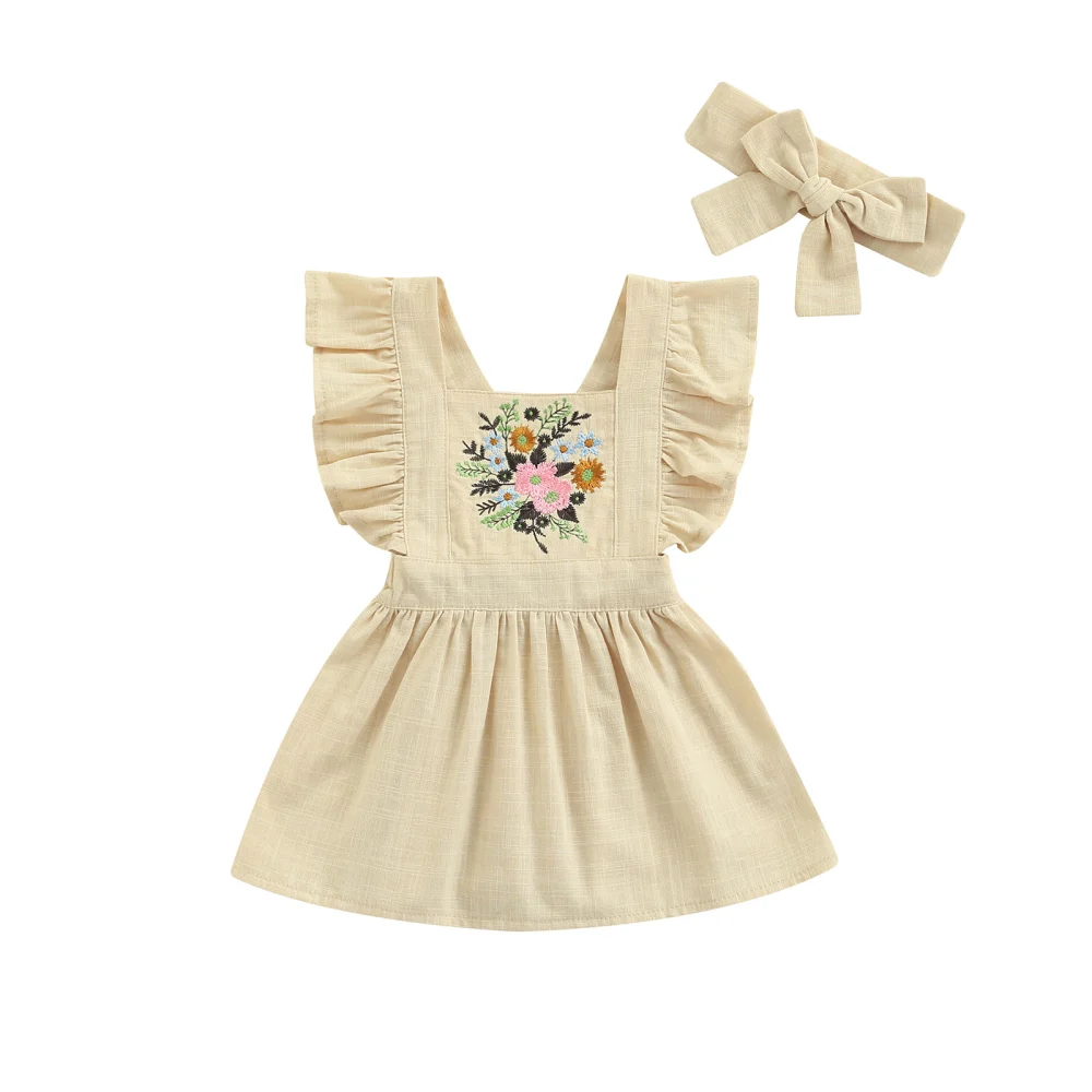 Infant Girl Dress, Floral Ruffle Short Sleeve Dress with Headband