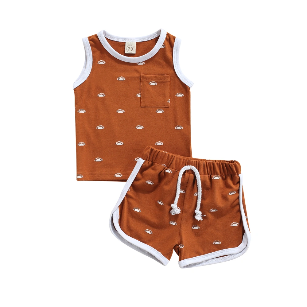 Toddler Summer Outfit, Sun Print Tank Tops + Elastic Waist Shorts